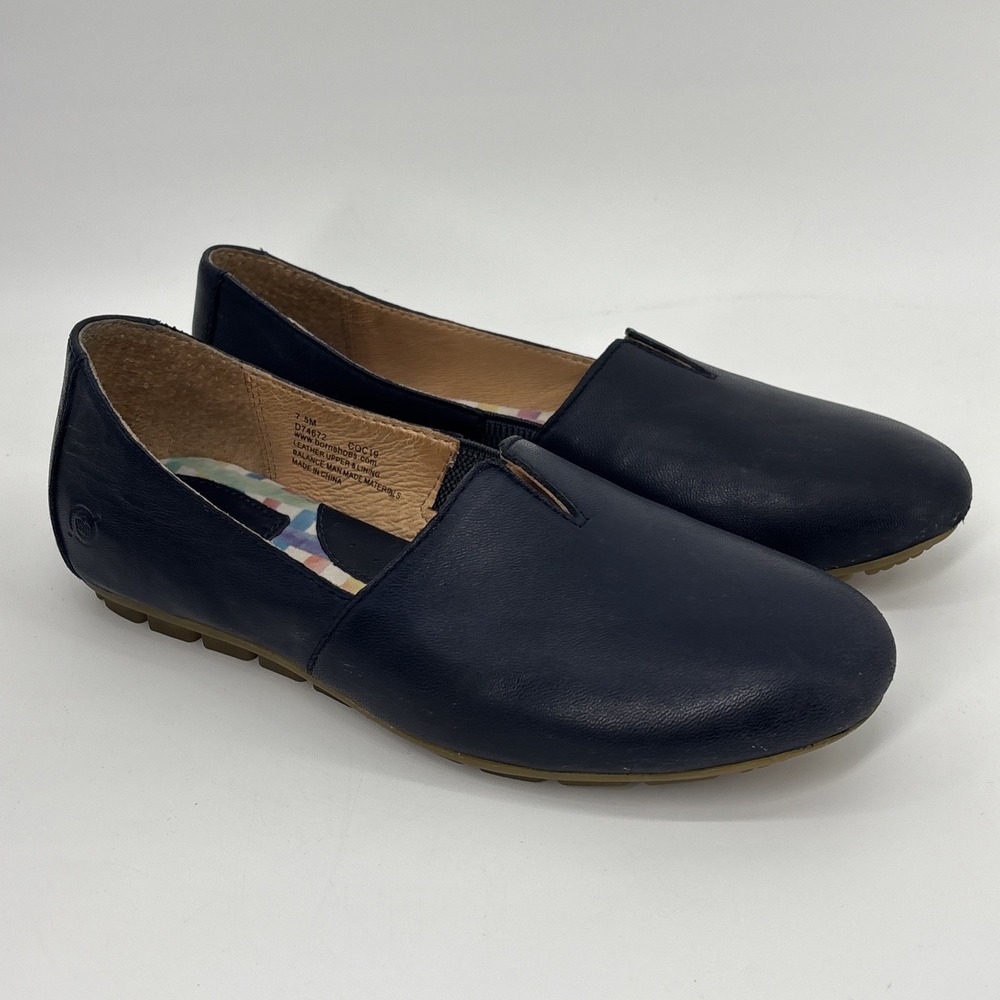 Born Sebra Blue Leather Slip On Flats Driving Moc Women Size 7.5 M Shoes Comfort